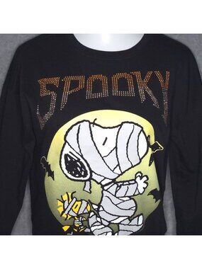 Snoopy Halloween Sweatshirt Mummy Design Black Studded Spooky Peanuts Medium